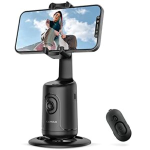 auto face tracking tripod with remote, 360° rotation auto tracking phone holder, no app, smart phone moving tripod for shooting video, live vlog rechargeable battery(black)
