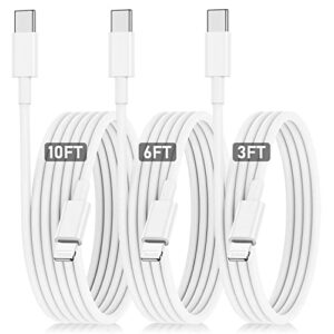 3pack (3/6/10 ft) apple usb c to lightning cable, iphone fast charger cord, type c charging cord compatible with iphone 14/13 pro / 13 pro max / 12/12 mini/11/x/xr/xs/8/ipad (apple mfi certified)