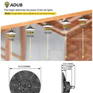 ADUB LED UFO High Bay Light 240W 200W 150W, UL Listed Dimmable LED High Bay Shop Lights 3000K 4000K 5000K, IP65 Commercial Low Bay Lights for Garage Warehouse Gym Area Lighting, AC100-277V