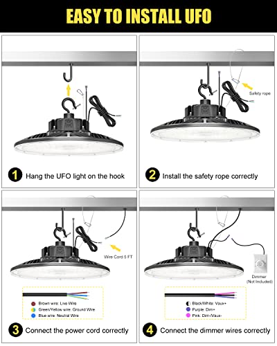 ADUB LED UFO High Bay Light 240W 200W 150W, UL Listed Dimmable LED High Bay Shop Lights 3000K 4000K 5000K, IP65 Commercial Low Bay Lights for Garage Warehouse Gym Area Lighting, AC100-277V