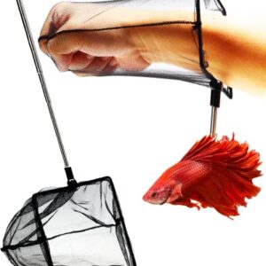 Aquarium Betta Fish Net Protect Delicate Fin, Soft Fine Deep Mesh Scooper w/Sturdy Extendable 7~14 Inch Stainless Steel Long Handle for Shrimp Fish Tank Small Pond & Pool (5 Inch Aquarium net)