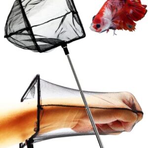 Aquarium Betta Fish Net Protect Delicate Fin, Soft Fine Deep Mesh Scooper w/Sturdy Extendable 7~14 Inch Stainless Steel Long Handle for Shrimp Fish Tank Small Pond & Pool (5 Inch Aquarium net)