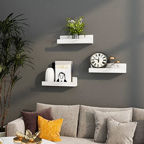 UAK Wall Shelf 15" Marble Floating Wall Ledge Shelf, Clear Arcylic Wall Mounted Display Storage Bookshelf for Bedroom, Living Room, Bathroom, Kitchen(15 Inch 2Pack)