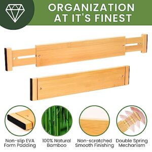 romise Drawer Dividers, 4 PCS Bamboo Drawer Dividers Organizers, Adjustable Drawer Dividers for Clothes, Expandable Drawer Organization Separators for Kitchen, Bedroom, Dresser etc, 12" - 17", Natural