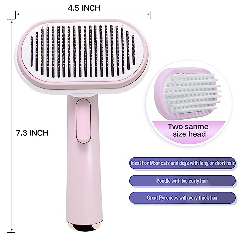 WOPQAEM Cat Brush, Self Cleaning Slicker Pets Grooming Tool for Shedding Long or Short Haired Indoor Cats, Removes Mats Tangles Loose Fur of Large Medium Small Dogs (Pink)