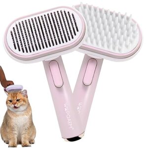 wopqaem cat brush, self cleaning slicker pets grooming tool for shedding long or short haired indoor cats, removes mats tangles loose fur of large medium small dogs (pink)