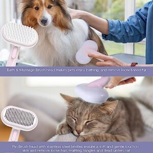 WOPQAEM Cat Brush, Self Cleaning Slicker Pets Grooming Tool for Shedding Long or Short Haired Indoor Cats, Removes Mats Tangles Loose Fur of Large Medium Small Dogs (Pink)