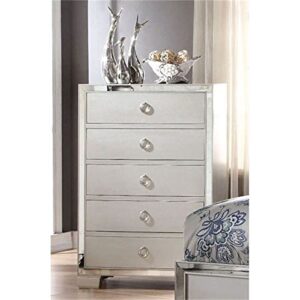 mirrored 5 drawers chest, modern solid wood accent storage cabinet with silver finish and crystal knobs, 31" tall bedroom dresser, beautiful wide chest of drawers sofa table for living room, silver