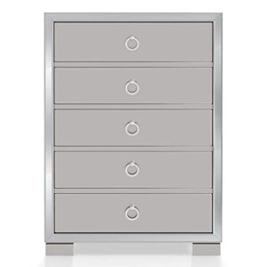 Mirrored 5 Drawers Chest, Modern Solid Wood Accent Storage Cabinet with Silver Finish and Crystal Knobs, 31" Tall Bedroom Dresser, Beautiful Wide Chest of Drawers Sofa Table for Living Room, Silver