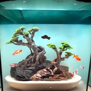 Novelsite Fish Tank Decor- Bonsai Trees with Faux Moss- Aquarium Rocks Aquascaping- Made of Sandstone, 7 x11 inches