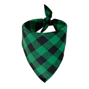 crowned beauty large dog bandana for medium large dogs, green black buffalo plaid adjustable reversible triangle holiday cutton scarf db10-l