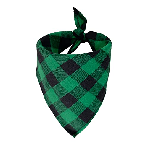 CROWNED BEAUTY Large Dog Bandana for Medium Large Dogs, Green Black Buffalo Plaid Adjustable Reversible Triangle Holiday Cutton Scarf DB10-L