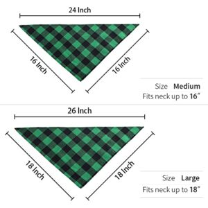 CROWNED BEAUTY Large Dog Bandana for Medium Large Dogs, Green Black Buffalo Plaid Adjustable Reversible Triangle Holiday Cutton Scarf DB10-L
