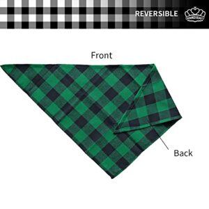 CROWNED BEAUTY Large Dog Bandana for Medium Large Dogs, Green Black Buffalo Plaid Adjustable Reversible Triangle Holiday Cutton Scarf DB10-L