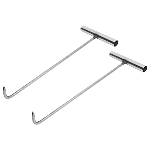 GANAZONO 2pcs Manhole Cover Hook Stainless Steel T Style Handle Long Pull Hook Llift Hooks Drain Grate Lifter Storm Drain Cover Hook for Garden Street Home Shutter Doors