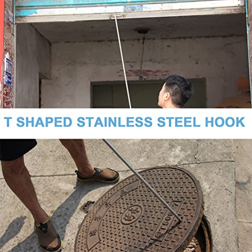 GANAZONO 2pcs Manhole Cover Hook Stainless Steel T Style Handle Long Pull Hook Llift Hooks Drain Grate Lifter Storm Drain Cover Hook for Garden Street Home Shutter Doors