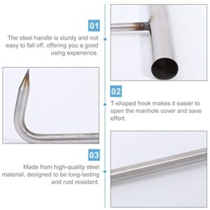 GANAZONO 2pcs Manhole Cover Hook Stainless Steel T Style Handle Long Pull Hook Llift Hooks Drain Grate Lifter Storm Drain Cover Hook for Garden Street Home Shutter Doors