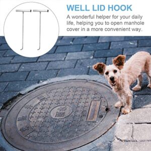 GANAZONO 2pcs Manhole Cover Hook Stainless Steel T Style Handle Long Pull Hook Llift Hooks Drain Grate Lifter Storm Drain Cover Hook for Garden Street Home Shutter Doors