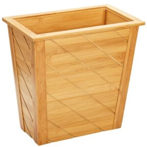 frcctre bamboo waste basket, rectangular compact waste trash can waste bin garbage built-in handles brown container bin for bedroom, office, living room, kitchen, bathroom, 11.3"x6.75"x11"