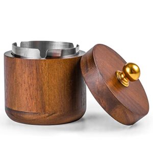 wooden ashtray with lid, windproof, cool ashtrays for indoor or outdoor use, ash holder for smokers,desktop smoking ash tray for home office decoration