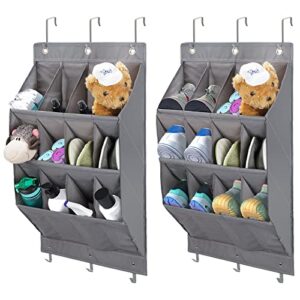 yiketary 2 pack over the door shoe organizer, 12 large pockets hanging shoe organizer, door shoe rack with 6 hooks shoes storage holder for shoes, sneakers, and home accessories, grey