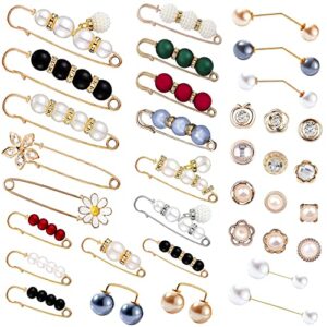 35 pcs pearl brooch, sweater shawl hat clip neckline pins double faux pearl brooches for women girls fashion cover up buttons clothing dresses decoration accessories pant waist tightener safety pins