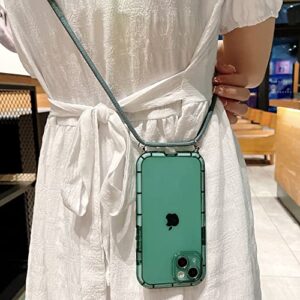 ELTIIGO for iPhone 14 Pro Max Clear Case with Crossbody Lanyard, Slim Translucent Shockproof Soft Protective Cover with Anti-Lost Detachable Adjustable Shoulder Neck Strap for Girls Women - Green