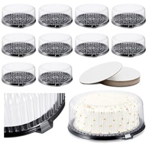 tessco 10 pieces 10-11 inch plastic cake containers with lids and thickened cake boards round cake carriers disposable cake holder with lid clear cake transport container clear cake box