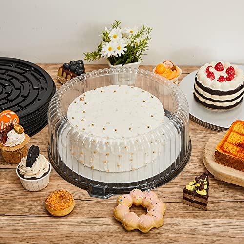 Tessco 10 Pieces 10-11 Inch Plastic Cake Containers with Lids and Thickened Cake Boards Round Cake Carriers Disposable Cake Holder with Lid Clear Cake Transport Container Clear Cake Box