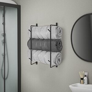 2 Set Towel Rack Holder, Wall Mounted Metal Towel Shelf with Hooks, Minimalist Design Storage Organizer for Towels, Wall Towel Rack for Rolled Bath Towels, Hand Towels, Washcloths in Small Bathroom