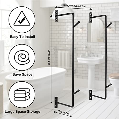 2 Set Towel Rack Holder, Wall Mounted Metal Towel Shelf with Hooks, Minimalist Design Storage Organizer for Towels, Wall Towel Rack for Rolled Bath Towels, Hand Towels, Washcloths in Small Bathroom