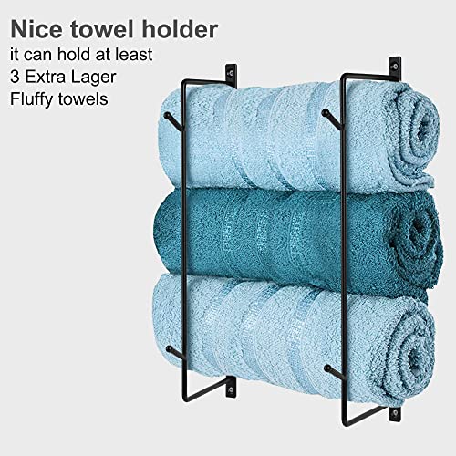 2 Set Towel Rack Holder, Wall Mounted Metal Towel Shelf with Hooks, Minimalist Design Storage Organizer for Towels, Wall Towel Rack for Rolled Bath Towels, Hand Towels, Washcloths in Small Bathroom