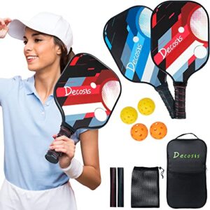 Decosis Pickleball Paddles Set of 2, USAPA Approved Pickleball Set, Lightweight Fiberglass Surface Pickleball Raquettes with 2 Indoors & 2 Outdoors Balls, Portable Carry Bag, Gifts for Men & Women