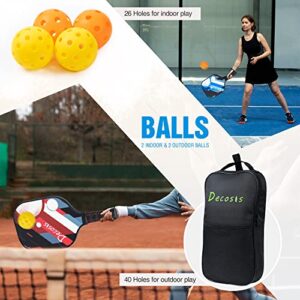 Decosis Pickleball Paddles Set of 2, USAPA Approved Pickleball Set, Lightweight Fiberglass Surface Pickleball Raquettes with 2 Indoors & 2 Outdoors Balls, Portable Carry Bag, Gifts for Men & Women