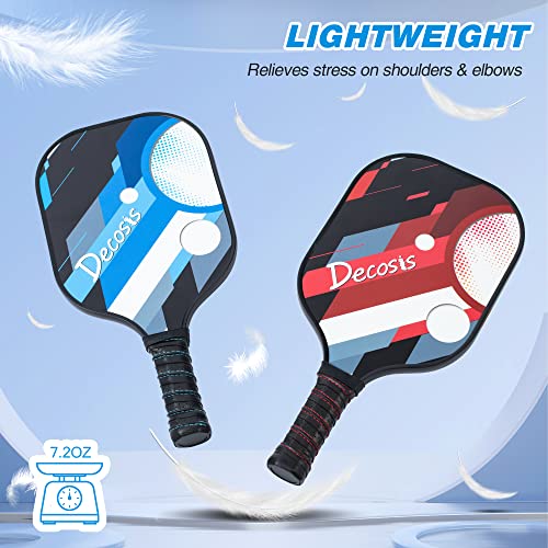 Decosis Pickleball Paddles Set of 2, USAPA Approved Pickleball Set, Lightweight Fiberglass Surface Pickleball Raquettes with 2 Indoors & 2 Outdoors Balls, Portable Carry Bag, Gifts for Men & Women