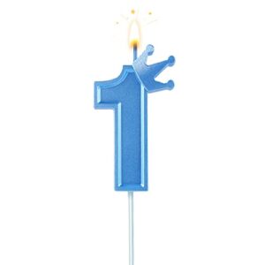 boxob 3inch birthday number candle, blue 3d candle cake topper with crown cake numeral candles number candles for birthday anniversary parties (number 1)