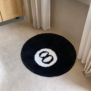 Black Area Rug, Billiard Pool Eight Ball Carpet, Non-Slip Flocking Floor Rug Doormat for Living Dining Dorm Room Bedroom Decor (31.5''x31.5'')