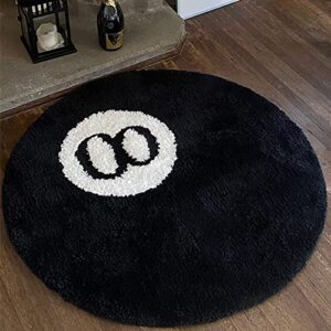 Black Area Rug, Billiard Pool Eight Ball Carpet, Non-Slip Flocking Floor Rug Doormat for Living Dining Dorm Room Bedroom Decor (31.5''x31.5'')