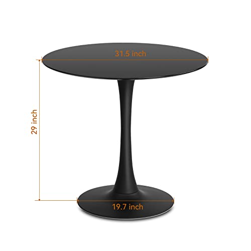 31.5 inch Round Dining Table, Mid Century Modern Small Tulip Table with Metal Pedestal Base for Living Room Kitchen Dining Room (Black)