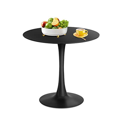 31.5 inch Round Dining Table, Mid Century Modern Small Tulip Table with Metal Pedestal Base for Living Room Kitchen Dining Room (Black)