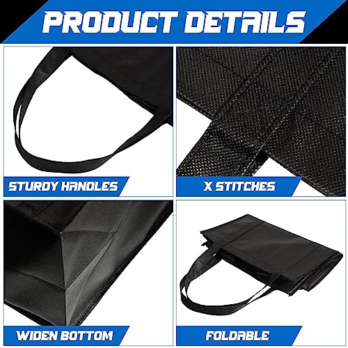 16 Pcs Reusable Grocery Bags Large Foldable Shopping Bags Non Woven Reusable Bags for Groceries Heavy Duty Grocery Tote Bags with Reinforced Handles and Sturdy Bottom, Black