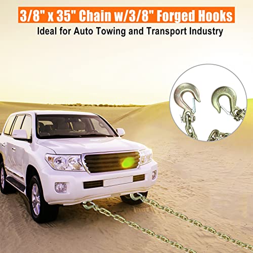 Aikosin 2Pcs Tow Trailer 3/8" x 35" G70 Safety Chains Heavy Duty w/3/8 Forged Safety Hook