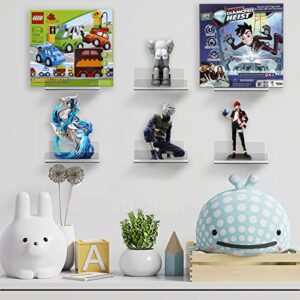Floating Acrylic Shelves, Acrylic Wall Shelf, 4X4 Inch Clear Shelves for Wall, Small Plant Shelves, Picture and Toy Clear Display Stand (No Drill Shelf, Clear, 4 Pack)