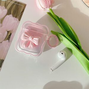 Ownest Compatible for AirPods Case Soft Clear TPU with Cute 3D Colour Bow Design Shockproof Keychain Cover for Girls Woman for Airpods 2 &1-Pink