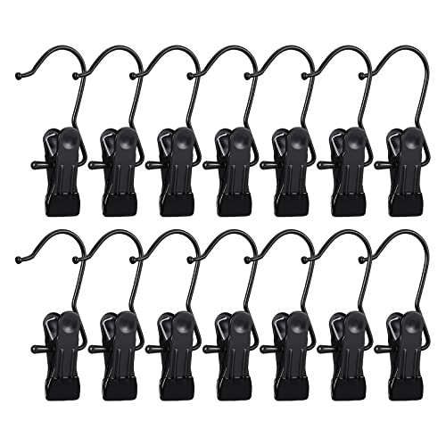 FREZON 30 Pack Boot Hanger for Closet, Laundry Hooks with Clips, Boot Holder, Hanging Clips, Portable Multifunctional Hangers Single Clip Space Saving for Jeans, Hats, Tall Boots, Towels(Black/Black)