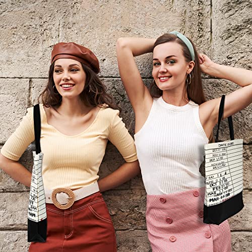 2 Pcs Library Due Date Tote Bag Library Due Date Cards Stamp Sign Canvas Toiletry Bag Vintage Tote Splicing Bag Library Book Bag Librarian Gifts for Women Teacher Graduation Book Lovers
