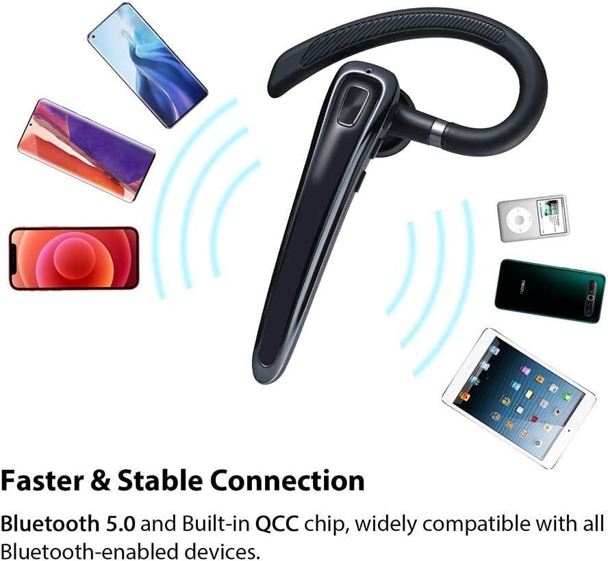 GPEESTRAC Bluetooth Headset,Bluetooth V5.0 Earpiece with Noise Cancelling Mic and 15 Hours Playtime,in-Ear Hands-Free Calls Wireless Headset for Business/Workout/Driving