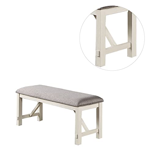 simple relax Upholstered Cushion Dining Bench, Grey/White