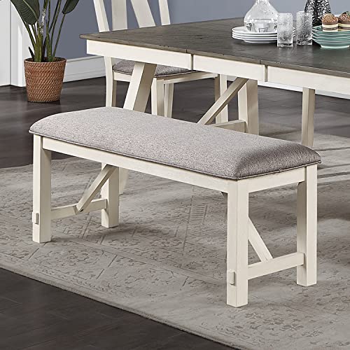 simple relax Upholstered Cushion Dining Bench, Grey/White