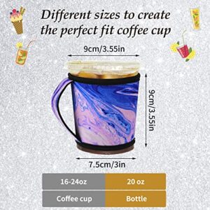 TIESOME Reusable Iced Coffee Insulator Sleeve with Handle, Cold And Hot Drink Neoprene Cup Sleeve Coffee Cup Holder Beverages Sleeve for Soda Latte Tea Other Coffee Cups(Marble)